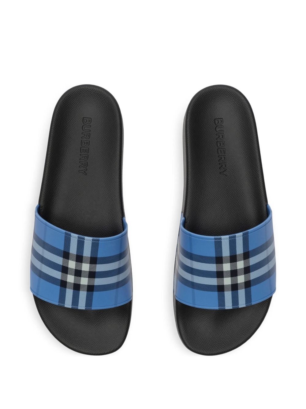 Burberry Black Footbed Blue Check Slide Sandals for Men